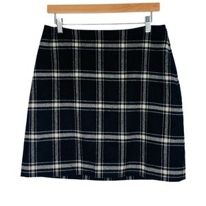 Ann Taylor Black Wool Blend Plaid Skirt Size 10